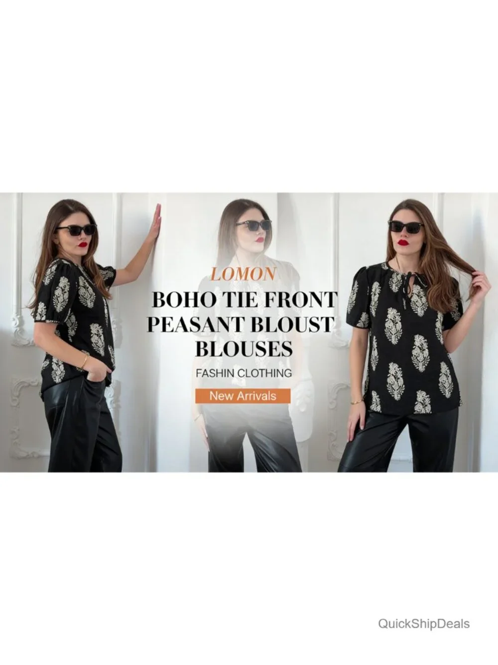 Boho Peasant Blouse Puff Sleeve V Neck Tie Front Tunic Soft Rayon Short Sleeve